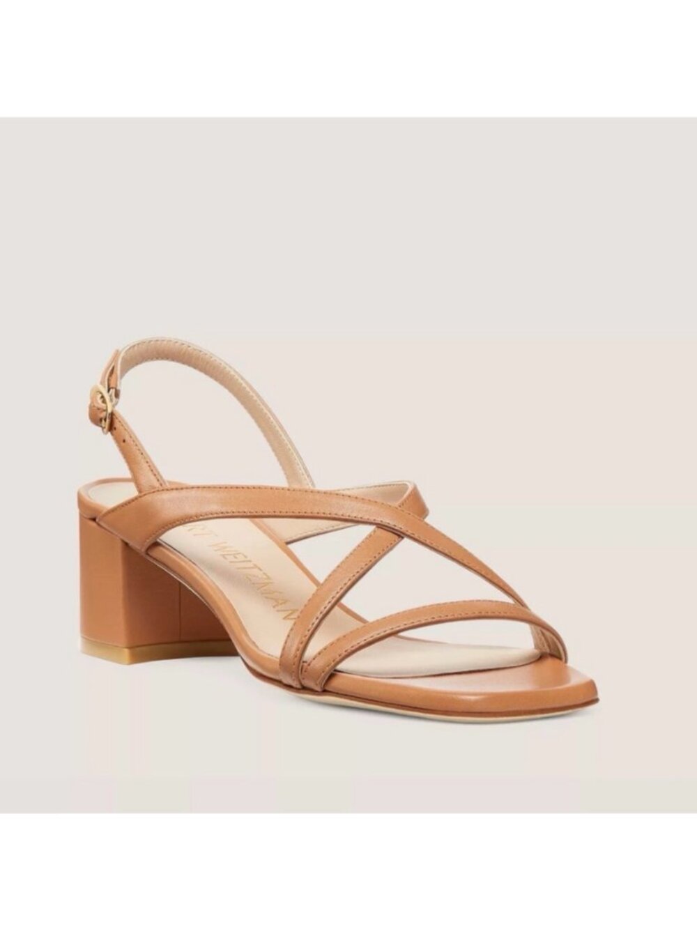 New Stuart Weitzman Oasis 50 Block Heel Sandal Tan Sz 10